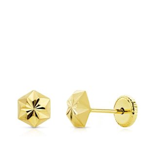 18K PENDIENTES ORO AMARILLO CLAVO ESTRELLA TALLADOS 5 MM CIERRE TUERCA
