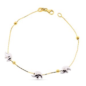 18K PULSERA ORO BICOLOR ELEFANTESY BOLAS LISAS 19CM