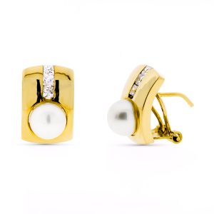 18K PENDIENTES ORO AMARILLO PERLA CULTIVADAS. 14X9 MM CEIRRE OMEGA