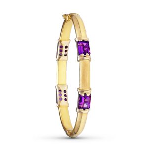 18K PULSERA ORO AMARILLO RIGIDA 4 PIEDRAS 19CM
