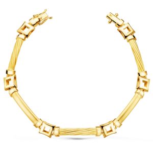 18K PULSERA ORO AMARILLO ESLABONES Y CUADRADOS ANCHO 8 MM LARGO 20CM