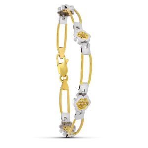 18K PULSERA ORO BICOLOR CIRCONITA FLOR Y CIRCONITAS