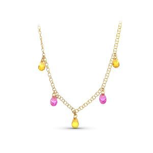 18K GARGANTILLA ORO AMARILLO LAGRIMAS PIEDRAS COLOR TOPACIO-ROSA