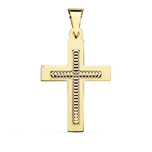 18K CRUZ ORO AMARILLO TALLADA 34X22 MM