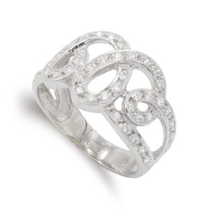 18K SORTIJA ORO BLANCO CALADA CON CIRCONITA. ANCHO: 12,5 MM