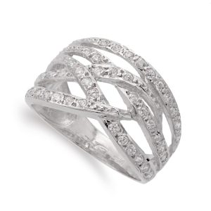 18K SORTIJA ORO BLANCO BANDAS CON CIRCONITA ANCHO 12 MM CUERPO 4 MM