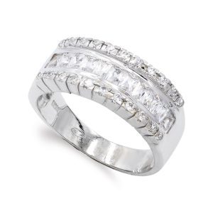 18K SORTIJA ORO BLANCO CIRCONITA BAGUETTE Y REDONDAS. ANCHO: 8 MM