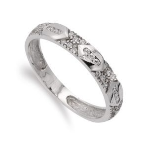 18K SORTIJA ORO BLANCO CON CIRCONITA Y DETALLES EN BRILLO. ANCHO 3.5 MM