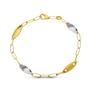 18K PULSERA ORO BICOLOR ESLABONES MATE Y BRILLO