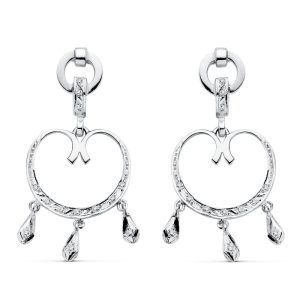 18K PENDIENTES ORO BLANCO CIRCONITA 42X20 MM CIERRE PRESION
