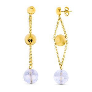 18K PENDIENTES ORO AMARILLO LARGOS BOLA ORO Y DE COLOR PRESION
