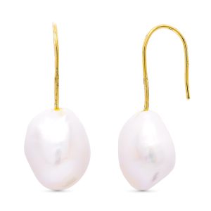 18K PENDIENTES ORO AMARILLO PERLA CULTIVADA PERA 33X10 MM CIERRE GANCHO