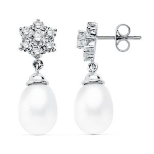 18K PENDIENTES PERLA ORO BLANCO 24X9 MM CIERRE PRESION