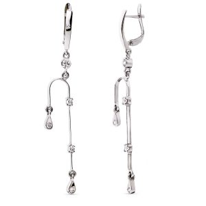 18K PENDIENTES LARGOS ORO BLANCO CIRCONITA 59X7 MM CIERRE CATALAN