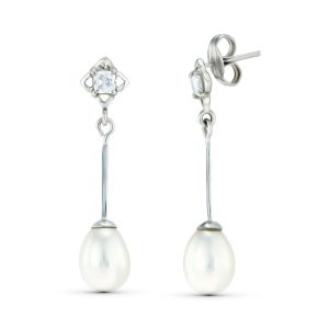 18K PENDIENTES ORO BLANCO DOS CUERPOS CON PERLAS Y CIRCONITA. CIERRE PRESION
