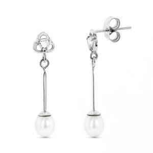 18K PENDIENTES ORO BLANCO CON CIRCONITA Y PERLA CIERRE PRESION