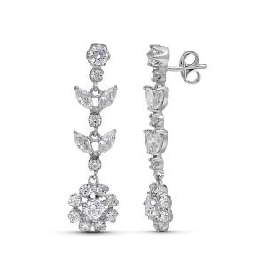 18K PENDIENTES ORO BLANCO LARGOS CIRCONITA 35X10 MM PRESION