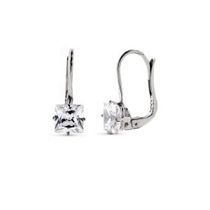 18K PENDIENTES ORO BLANCO PIEDRA 6X6 MM 17X6 MM CIERRE CATALAN