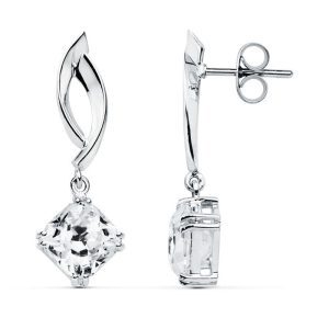 18K PENDIENTES ORO BLANCO CIRCONITA 31X11 MM CIERRE PRESION