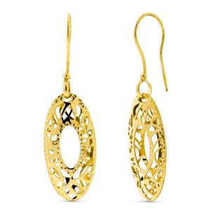 18K PENDIENTES ORO AMARILLO MOTIVOS OVALES TALLADOS Y CALADOS CIERRE GANCHO