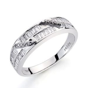 18K SORTIJA ORO BLANCO DIAMANTES TALLA BRILLANTE 0.030/0.410 QTS. ANCHO: 5MM