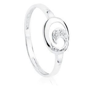 18K SORTIJA ORO BLANCO 2 DIAMANTES TALLA BRILLANTE 0.016 QTS. 9X7 MM