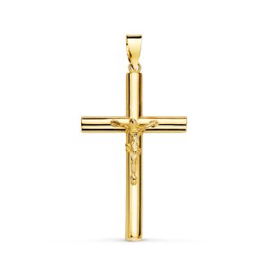 18K CRUZ ORO AMARILLO CON CRISTO TUBO HUECO. 30 X 18 X 3 MM