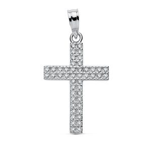 18K CRUZ ORO BLANCO CIRCONITA 24X15 MM