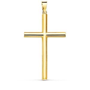 18K CRUZ ORO AMARILLO LISA TUBO HUECO 3 MM 35X22 MM