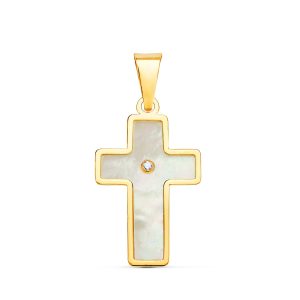 18K CRUZ ORO AMARILLO CON NACAR 18X12 MM