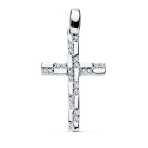 18K CRUZ ORO BLANCO CIRCONITA 19X12 MM