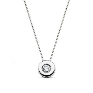 18K GARGANTILLA ORO BLANCO CHATON 6MM DIAMANTE 0,080 QTS. H-SI CADENA 42CM