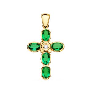 18K CRUZ ORO AMARILLO DIAMANTE LABORATORIO 1,95 QTS. VS2-G ESMERALDAS 6X4 MM 0,49 QTS MEDIDAS 28X19 MM