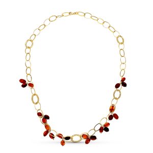 18K GARGANTILLA ORO AMARILLO ESLABONES PIEDRAS COLOR