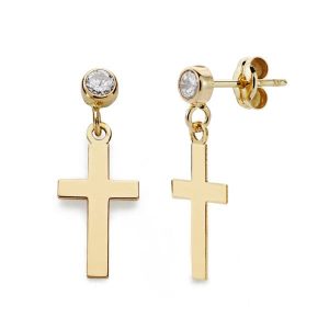 18K PENDIENTES CRUZ LISA CHATON ORO AMARILLO 12X7 MM CIERRE PRESION
