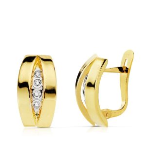 18K PENDIENTES BANDAS ORO BICOLOR 14X7 MM CIERRE CATALAN