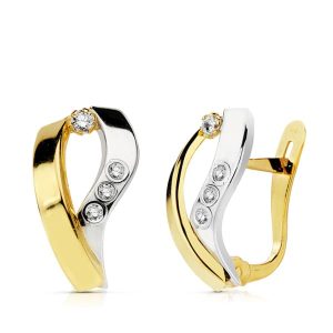 18K PENDIENTES BANDAS ORO BICOLOR 15X8 MM CIERRE CATALAN