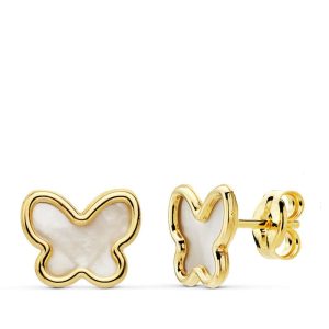 18K PENDIENTES ORO AMARILLO MARIPOSAS NACAR 9X7.5 MM CIERRE PRESION