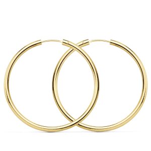 18K PENDIENTES AROS REDONDOS LISOS LIGEROS ORO AMARILLO 35X2 MM
