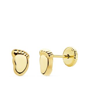 18K PENDIENTES ORO AMARILLO PIE BEBE LISO 6.5X4 MM CIERRE TUERCA