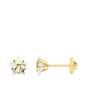 18K PENDIENTES ORO AMARILLO CIRCONITA ESTRELLA 5X5 MM CIERRE TUERCA