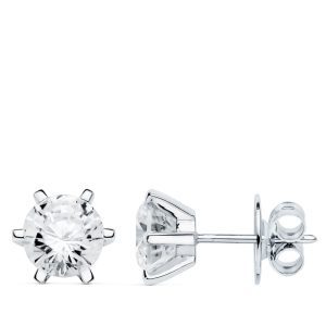 18K PENDIENTES ORO BLANCO 6 GARRAS CIRCONITA 8X8 CIERRE PRESION