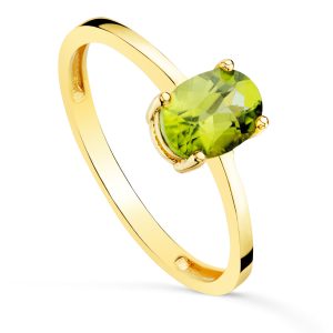 18K SORTIJA ORO AMARILLO GARRAS PIEDRA OLIVINA 7 X 5MM ANCHO CUERPO 2MM