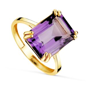 18K SORTIJA ORO AMARILLO PIEDRA AMATISTA 7,64 QTES. MEDIDA: 14X10MM