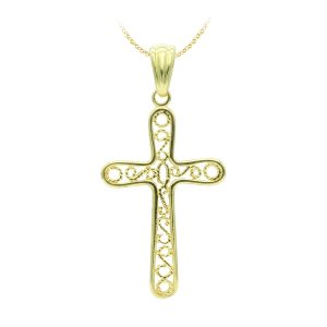 18K CRUZ ORO AMARILLO FILIGRANA 38X22 MM