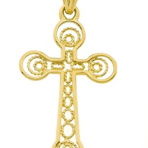 18K CRUZ ORO AMARILLO FILIGRANA 37X22 MM