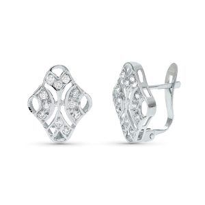 18K PENDIENTES ORO BLANCO JUEGO NOVIA CIRCONITA 15X10 MM CIERRE CATALAN