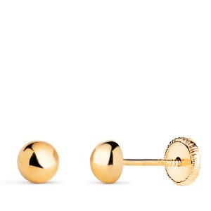 18K PENDIENTES ORO AMARILLO MEDIA BOLA LISA HUECA. ANCHO: 5 MM. CIERRE TUERCA