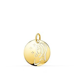 9K MEDALLA ORO AMARILLO VIRGEN NIÑA ORO AMARILLO REDONDA CALADA TUMBO EN BRILLO 15 MM