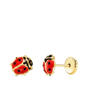 18K PENDIENTES ORO AMARILLO MARIQUITA ESMALTE 5,5X5 MM. CIERRE TUERCA